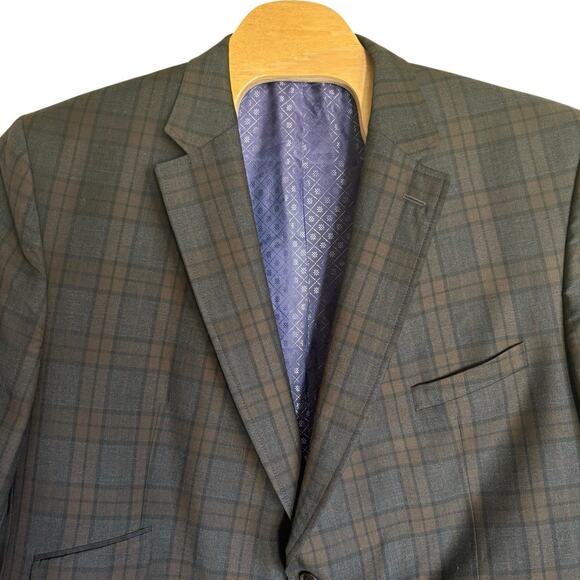 Ted Baker 100% Wool Sport Jacket Men's Size 54R Endurance Black Brown Plaid - Picture 1 of 6